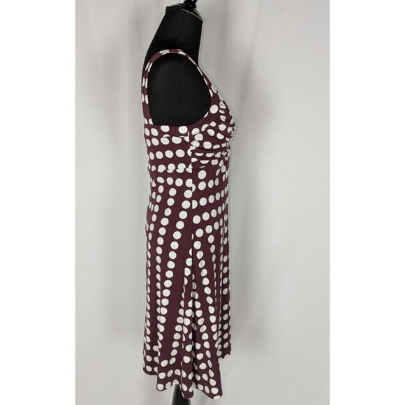 White House Black Market Dress 4 Women's Maroon Polka Dot A Line Jersey Twist - Picture 4 of 10